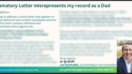 The response flyer from Joe Gianfriddo.